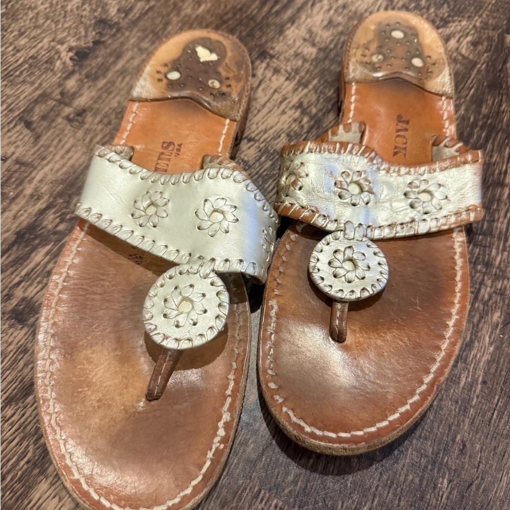 Jack‎ Rogers Tan and Cream Sandals with Medallion Design